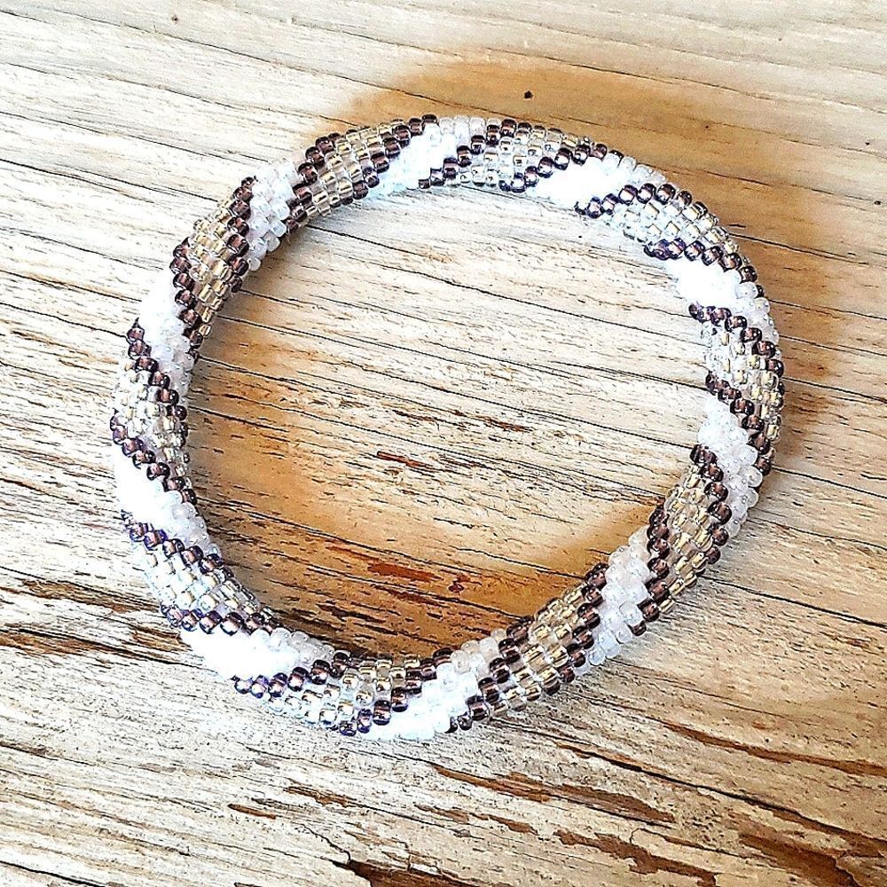 Sashka bracelet, original size, 7" OSFM, purple, clear, white stripe